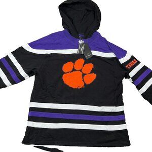 Pro Standard Mens Large Black Striped Clemson Tigers Football Hoodie NWT